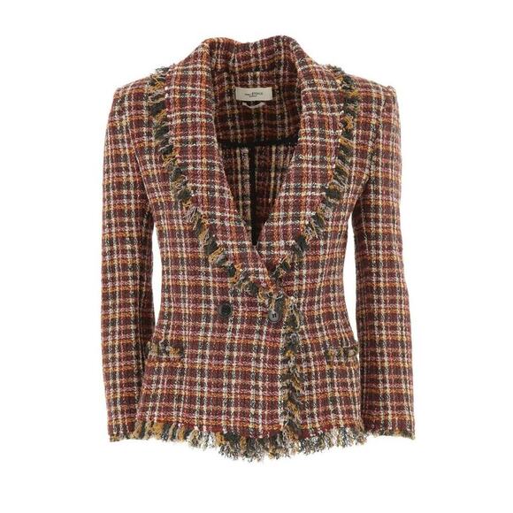 Isabel Marant Etoile Nicole Tweed Fringe Collar Blazer Jacket Double Breasted 6 - Picture 6 of 13